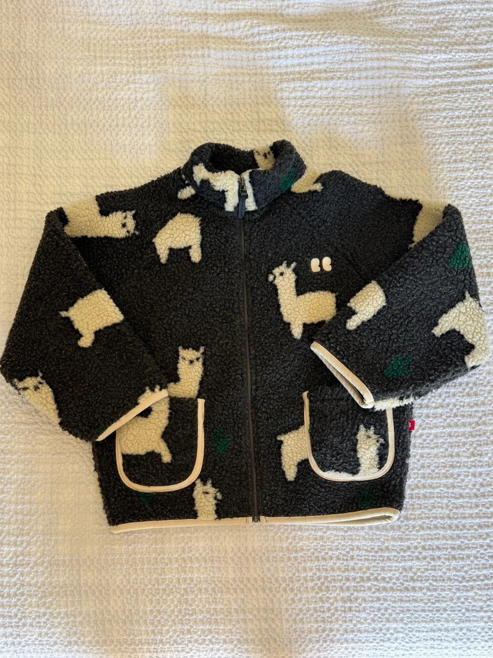 Black Alpaca Pattern Sherpa Zip Jacket
